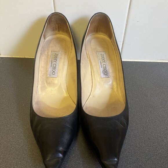 Jimmy Choo Tony 85 Classic Black Leather Pointy Heels - Picture 2 of 14